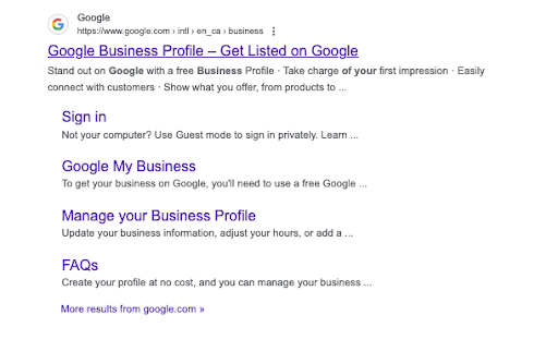 Google Business Profile in the search engine’s results page