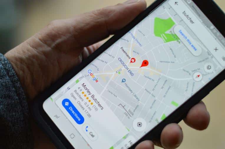 Google map search of a local business on a phone